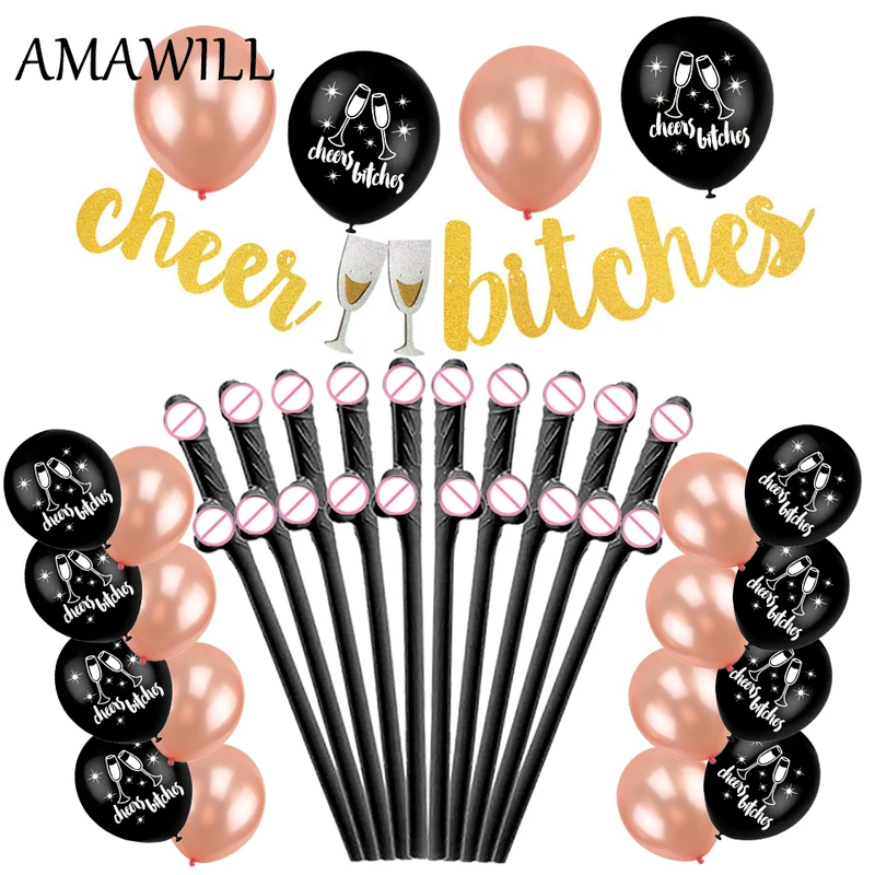 AMAWILL Золото Ура суки овсянка розовое золото латексные шары черный пениса