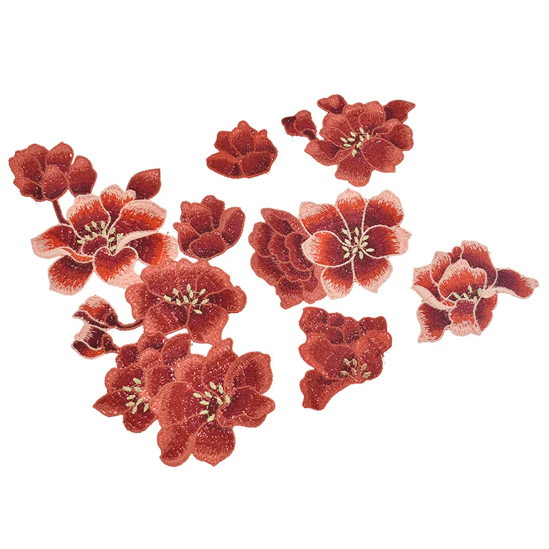 6 шт./компл. вышитая цветок сливы аппликация шитье на одежде красный цвет ручная