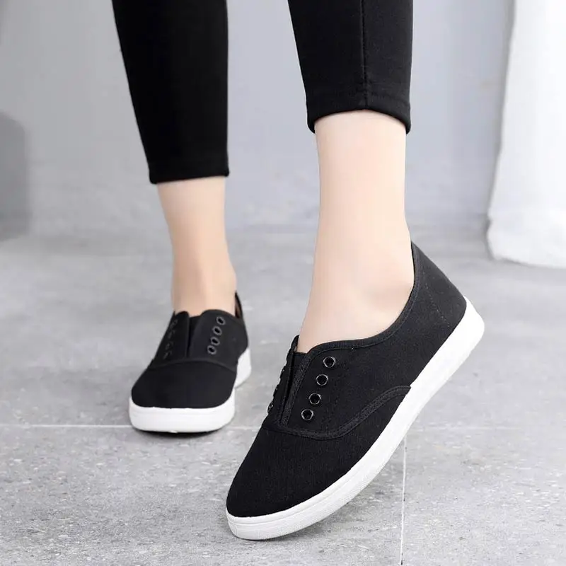 black 213 Adult canvas casual shoes woman flats solid comfortable flat with sneakers women shoes slip-on ladies shoes women sneakers - Color: black 213