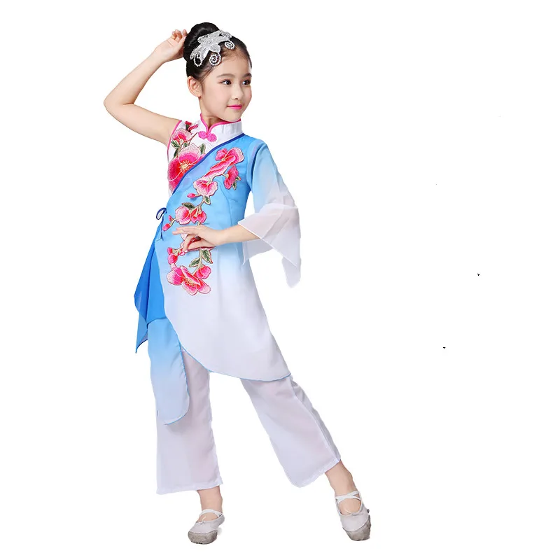 Chinese Traditional Dance Costumes Girls National Yangko Clothing Kids Fan Umbrella Stage Performance Ooriental Costume 89 | Тематическая