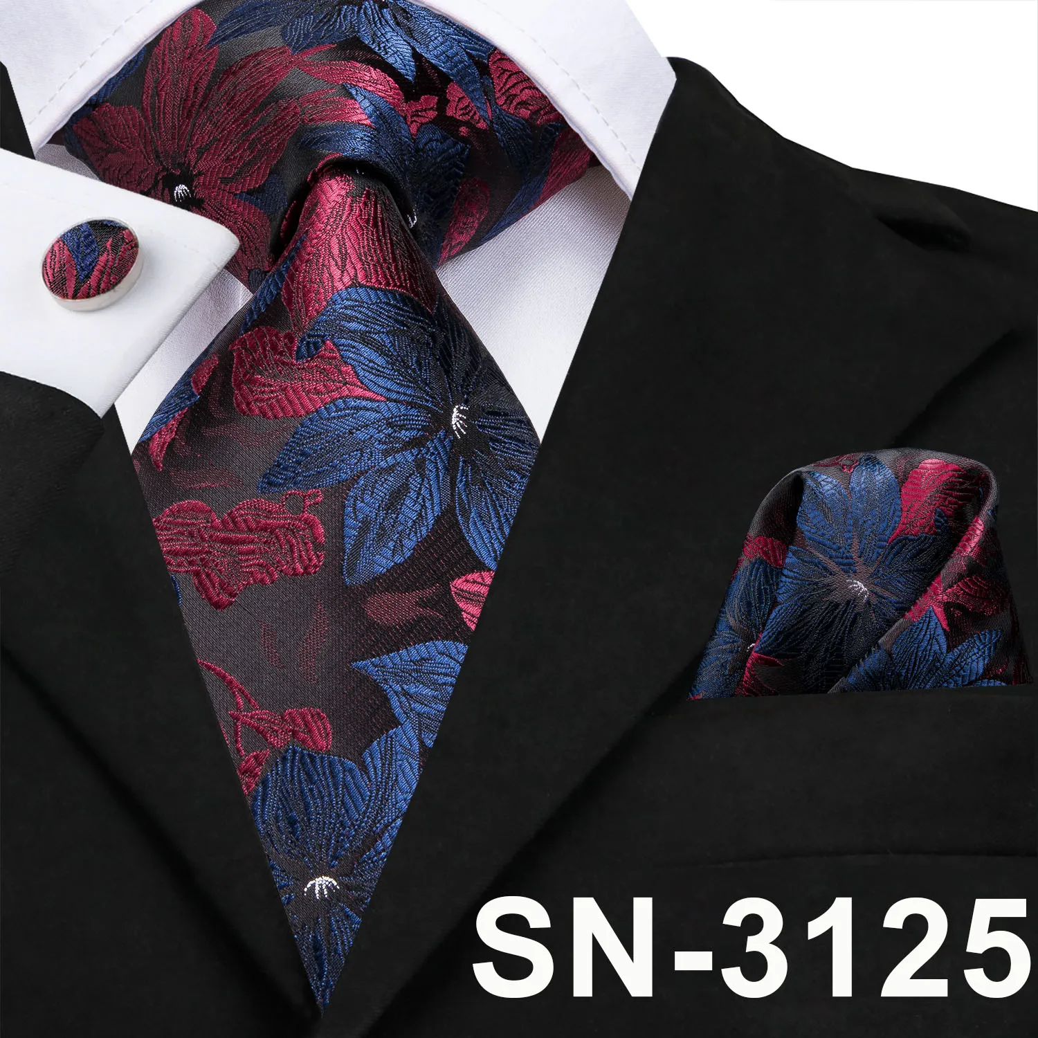 SN-3125 Hi-Tie роскошные шелковые галстуки с рисунком Пейсли Набор Синий Черный Серый шеи носить галстук платок Набор Запонок Модные мужские галстуки - Цвет: SN-3125