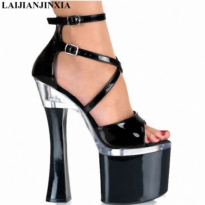 Sexy Ankle-Strap Sandals Supermodel Catwalk Ultra 18CM High-Heeled Shoes Nightclub Sexy 7 Inch Performance Dance Shoes