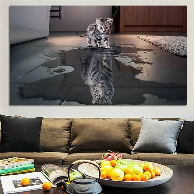 Современная Абстрактная картина без рамки Декор кошка или тигр настенное