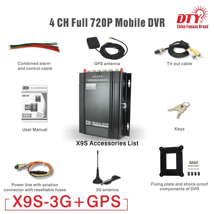 X9s 3G комплект 4ch AHD mdvr Автомобильный видеорегистратор с GPS + 960P камера @ 4 шт 10 м