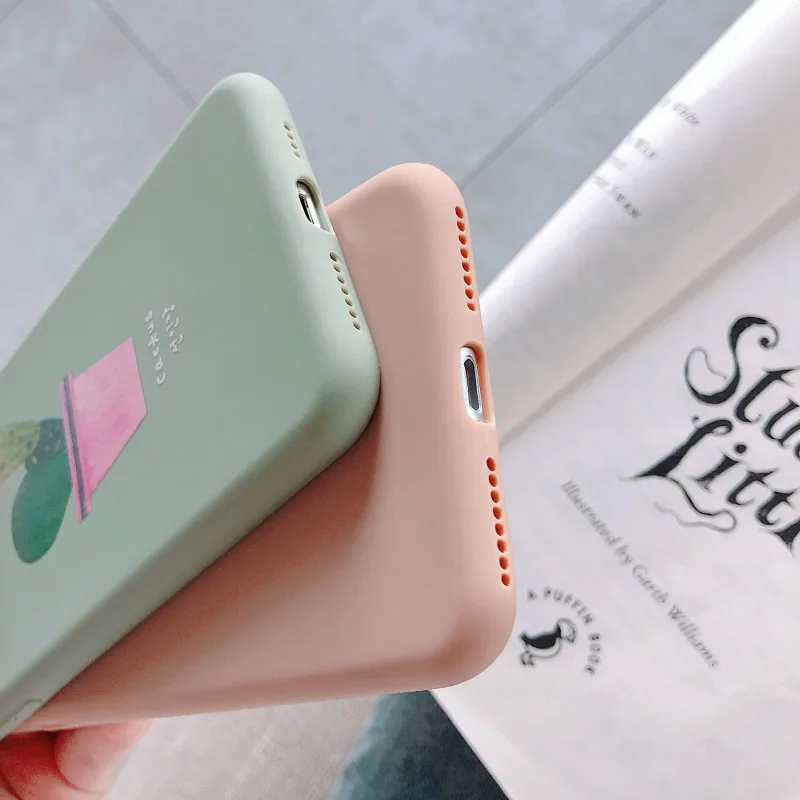POBLU Cute Plant Cactus Leaf Case For iphone XR XS Max Korean Letter TPU Soft Back Phone Cover Shell 6s 7 8Plus |