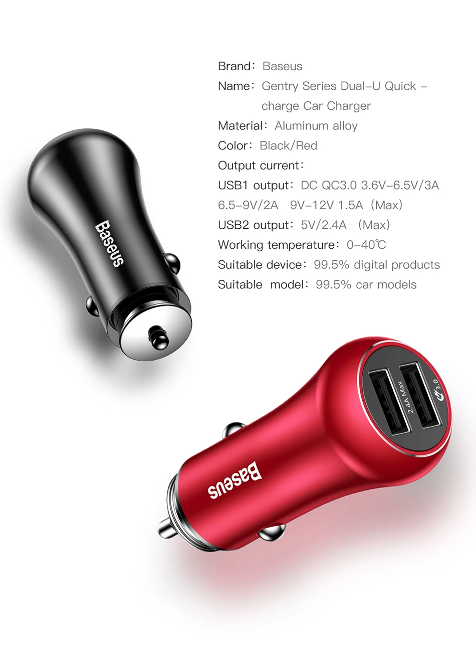 Baseus Quick Charge 3,0 Автомобильное зарядное устройство для samsung S8 Быстрая зарядка QC 3,0 быстрое зарядное устройство двойной USB зарядное устройство для мобильного телефона