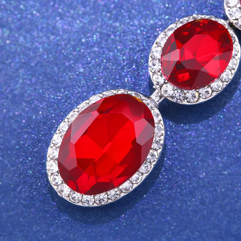 Ocesrio бренд серьги висячие с Камни Серебряный Длинный красный кристалл Серьги для