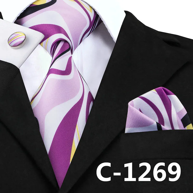 C-1269 Hi-Tie Шелковый мужской фиолетовый галстук Роскошный Галстук Пейсли носовой Запонки Набор Новые свадебные вечерние модные деловые галстуки для мужчин - Цвет: C-1269