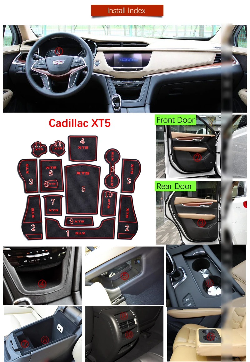 Противоскользящие резиновые коврики для калиток Cup Mat Cadillac XT5 2016 2017 2018 2019 2020 15