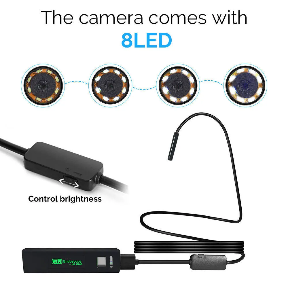 Gizcam 1200 P WI FI Водонепроницаемый эндоскопа Камера 8 мм мягкий кабель 2 млн Пиксели