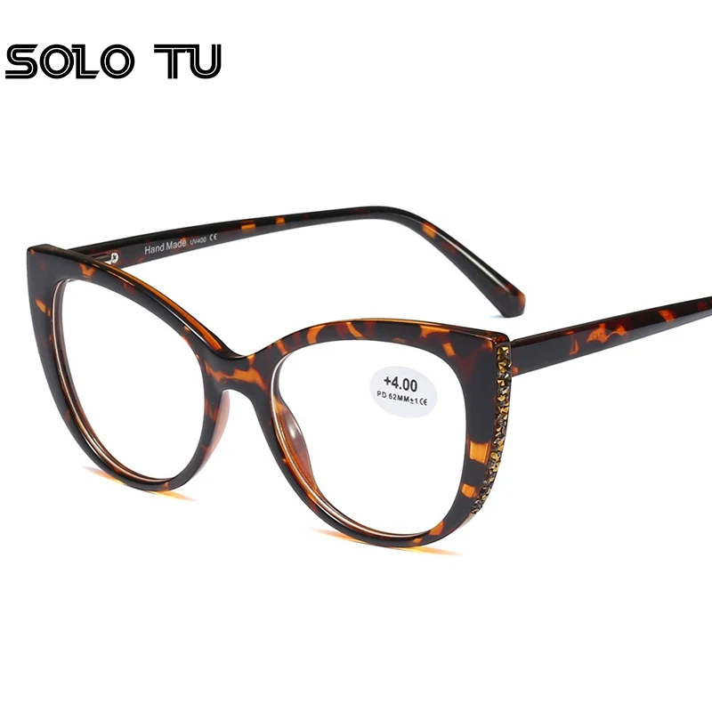 Стразы очки для чтения женские кошачий глаз мужские форма градусов 50 + 100 150 200 250 300