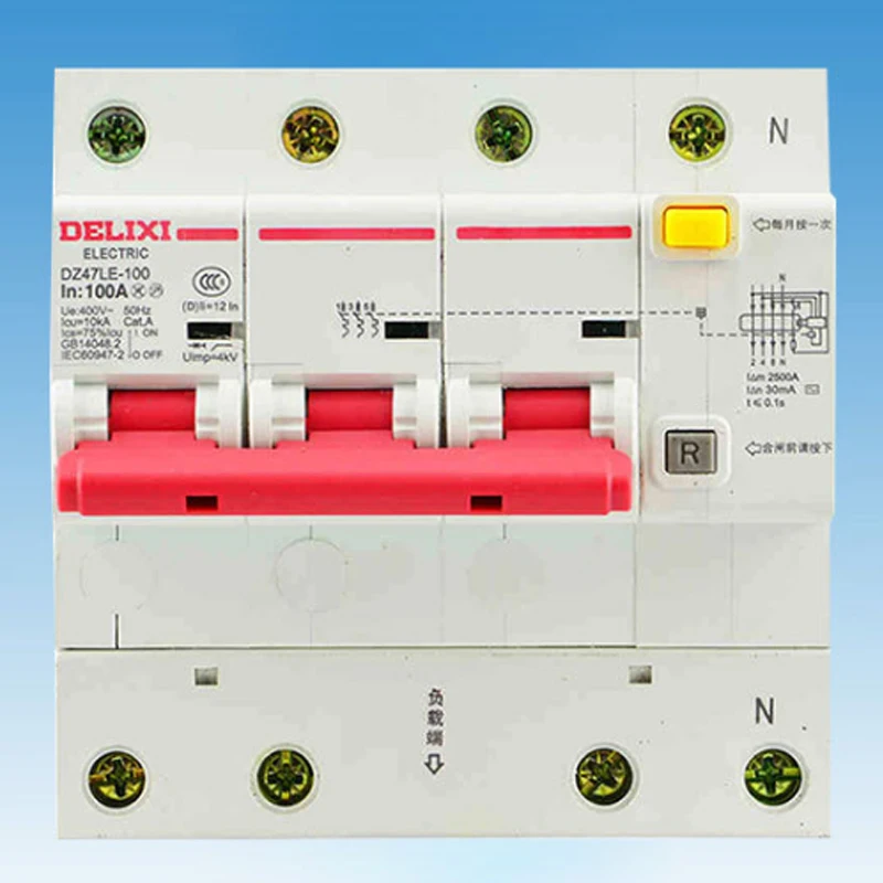Миниатюрный автоматический воздушный выключатель DZ47LE 125 3P + N DELIXI MCB 3 полюса &quotD&quot