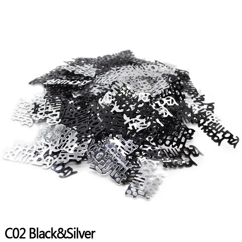 C02-blacksilver 15 г блестящее розовое золото серебро с цифрами на день рождения 18 30 40 50 60 посыпать конфетти Свадебная церемония День Рождения Вечеринка годовщина - Цвет: C02-blacksilver