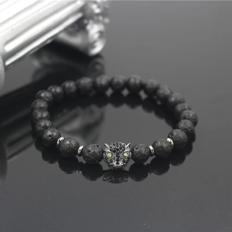 Женский винтажный браслет в виде головы леопарда с микро инкрустацией|bracelet