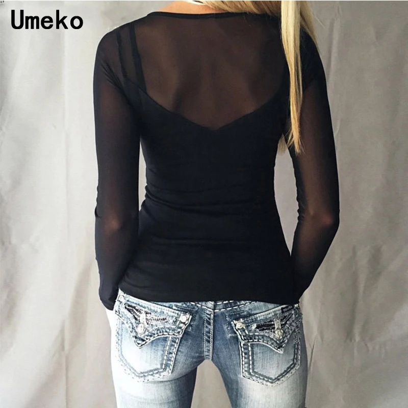 Женское Прозрачное платье Umeko черное облегающее с длинным рукавом и сеткой