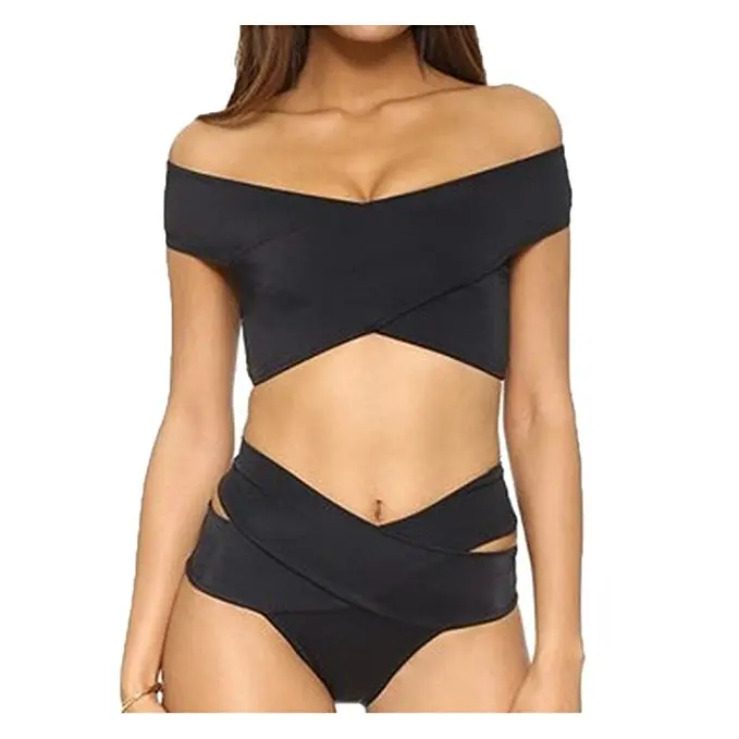 Женский винтажный купальник с открытыми плечами розовое однотонное Черное