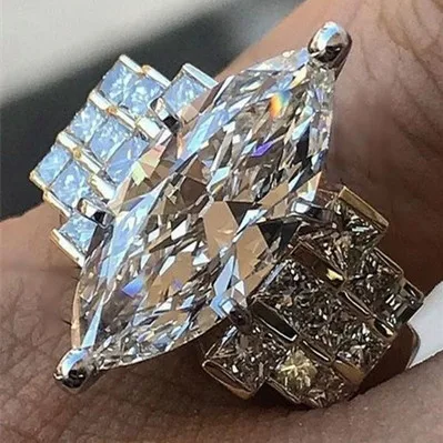 

Luxury Female Finger Ring Brilliant White AAA Zircon Wedding Band Ring silver plated Banquet Engagment Party Ring for Women