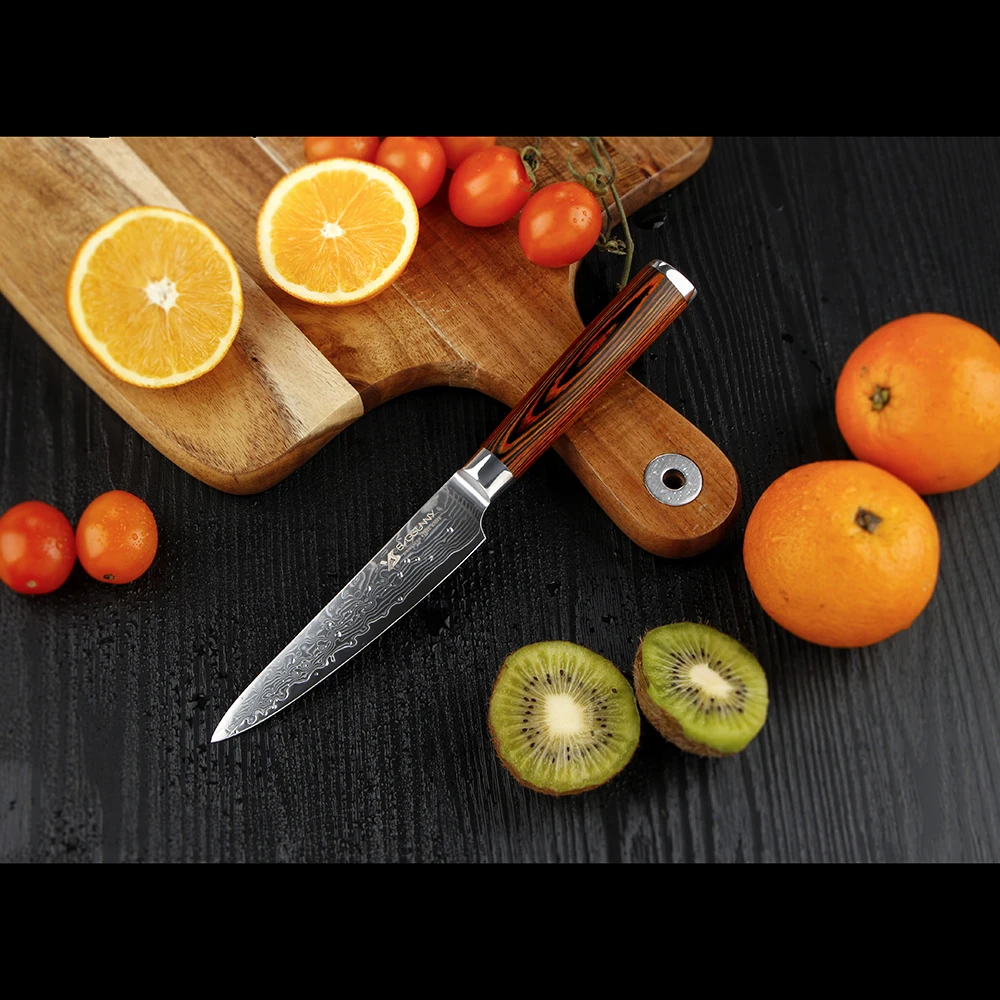BIGSUNNY Utility Knife peeling 5&quot Inch Cutlery Damascus Steel Kitchen Pakka Wood Handle | Дом и сад