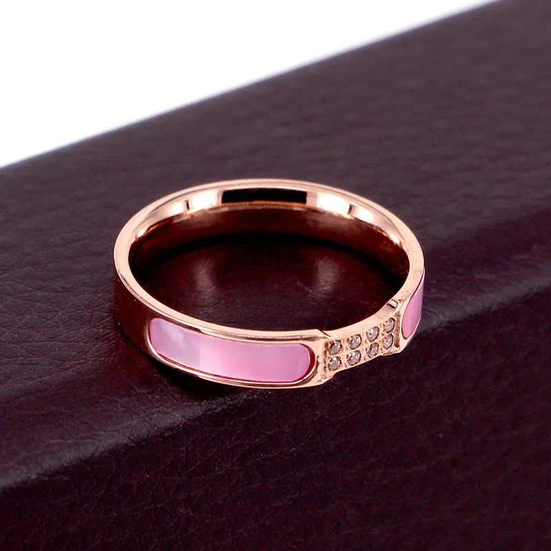 Fashion Stainless Steel Sample Pink Shell Crystal Love Engagement Ring Rose Gold Color Bride Women Wedding Gift | Украшения и
