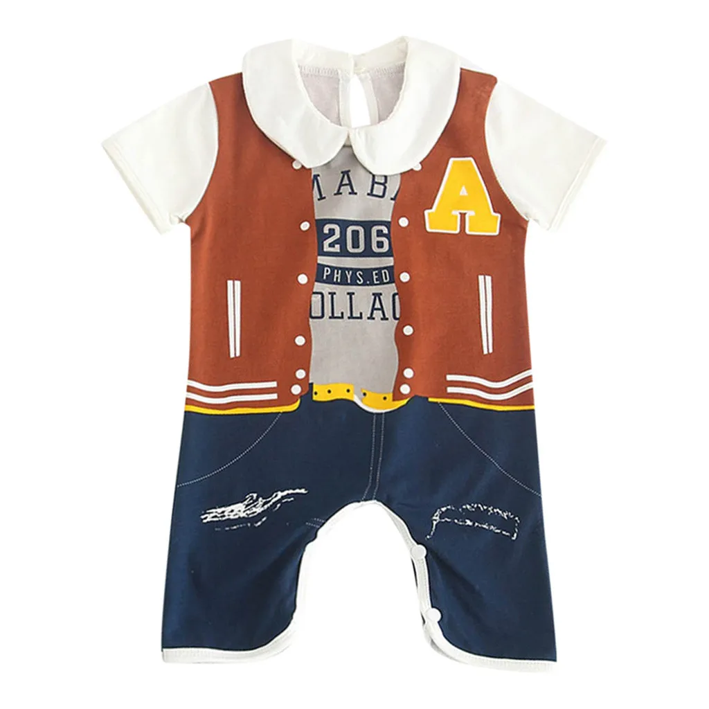 Summer Toddler Baby Cotton Kids Boy Print Cartoon Gentleman Letter Romper Clothes Jumpsuit Infant Clothing Set Dropshipping | Детская