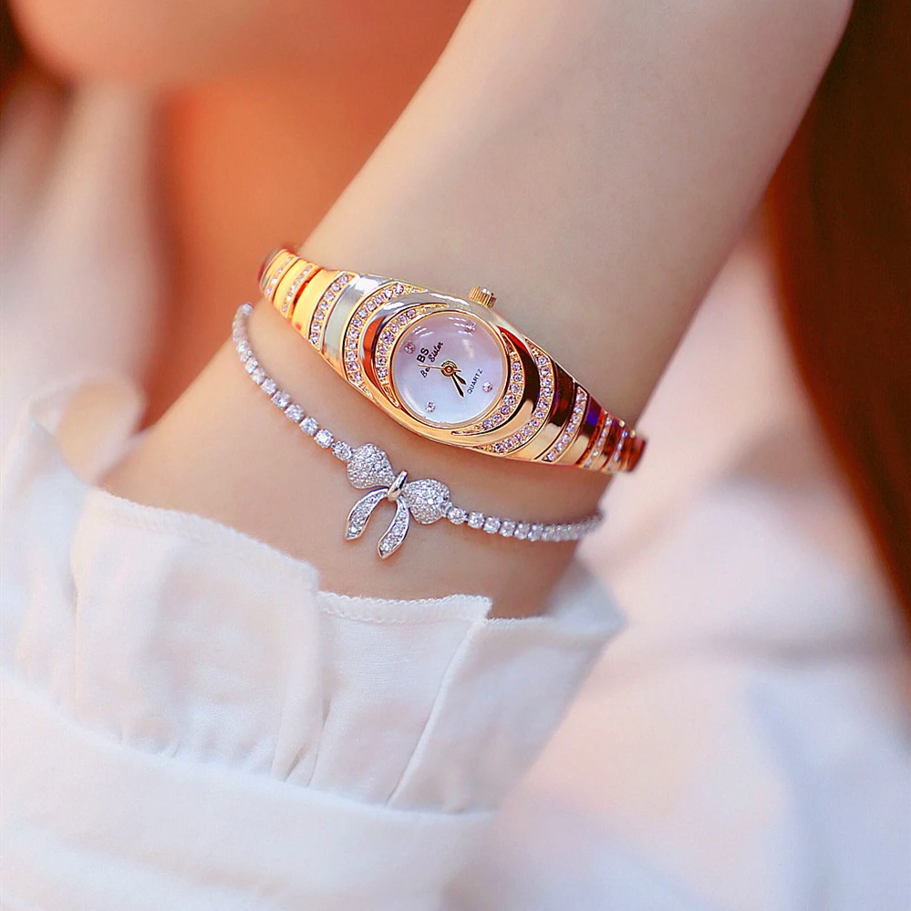 Модные женские часы с бриллиантами роскошные розовое золото браслетом