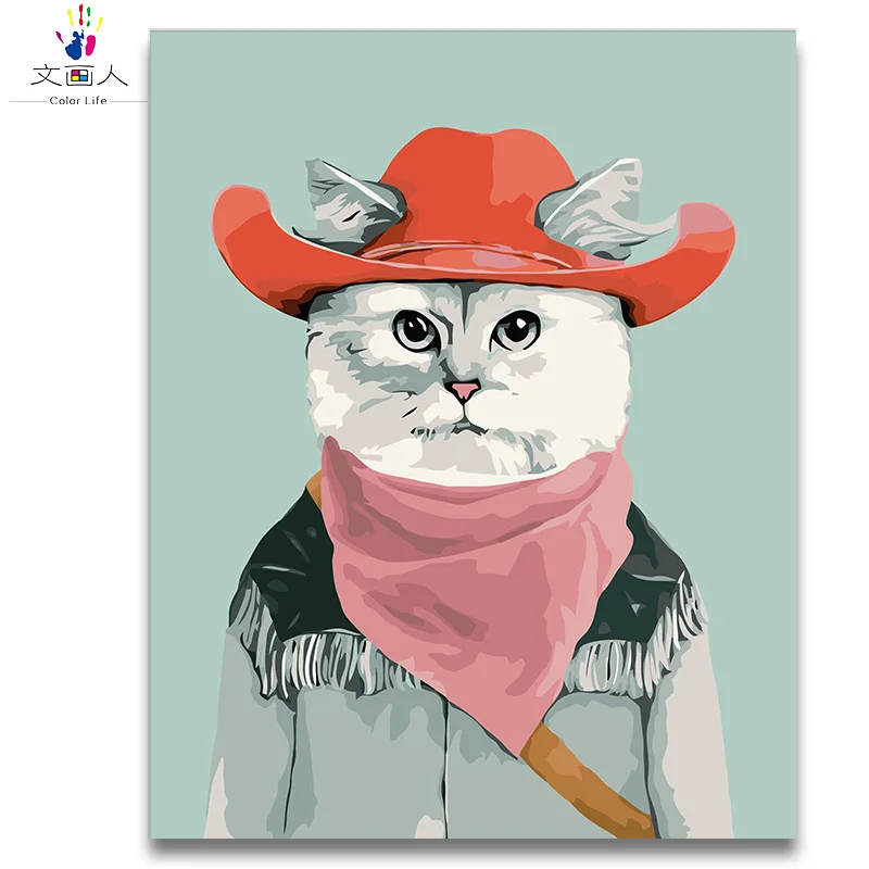 American animal cowboy cat diy oil painting pictures by numbers with kits on canvas draw for Modern Simple kid's room decor