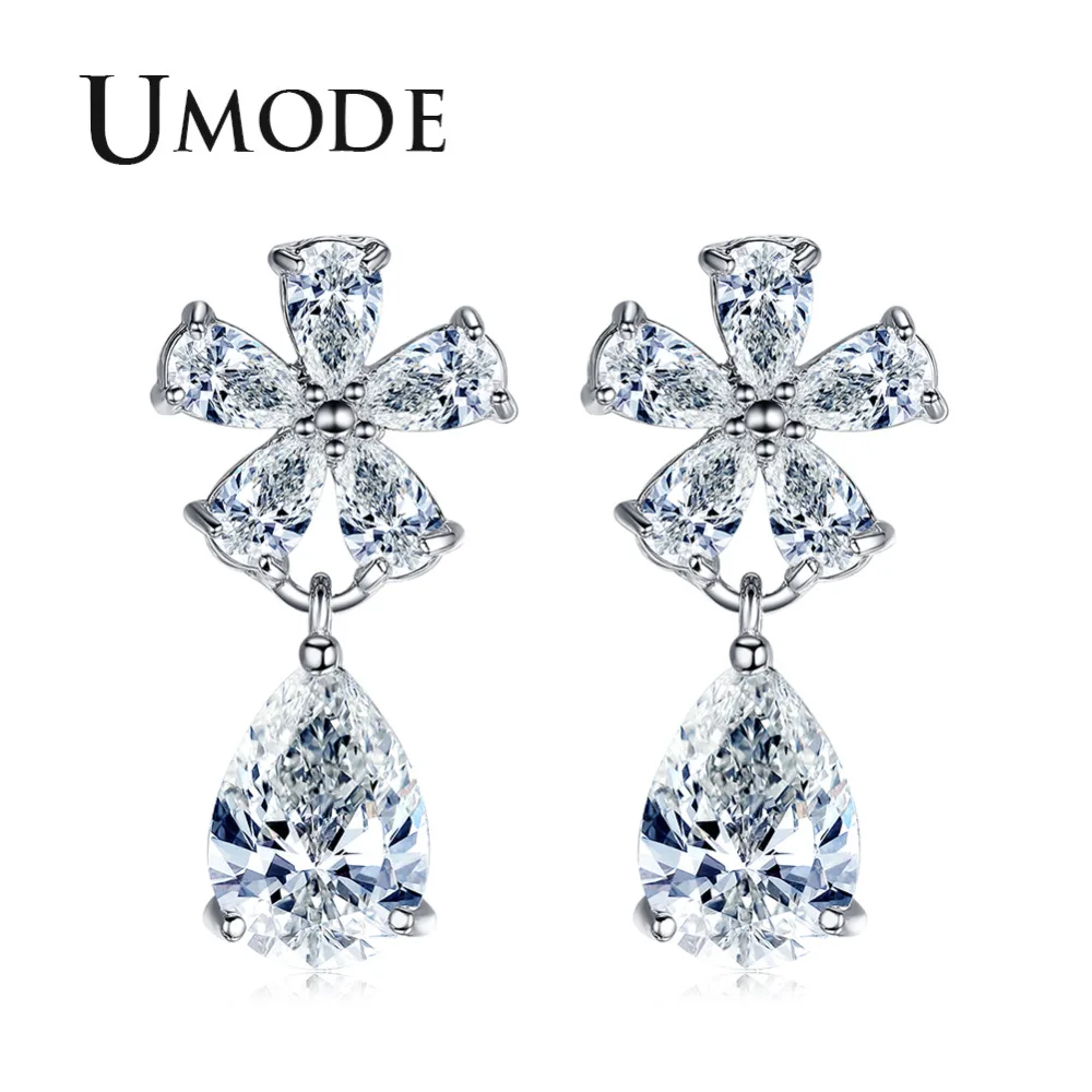Модные серьги-подвески UMODE с фианитами в форме капли воды для женщин украшения