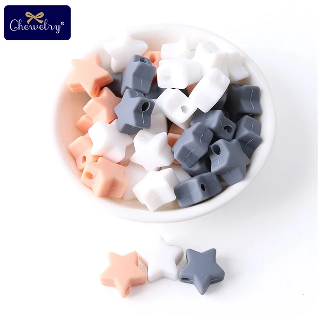 Gray Peach Star CHEWELRY силиконовая бусина 40 шт. детский силиконовый Прорезыватель в форме сердца пищевой детский Кулон Жемчужный силиконовый маленький стержень детские товары игрушка - Цвет: Gray Peach Star