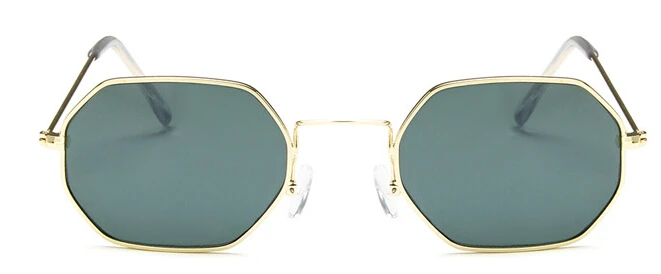 gold dark green Yoovos, женские шестигранные солнцезащитные очки, металлические, женские, брендовые, дизайнерские, модные, без оправы, прозрачные, океанские линзы, солнцезащитные очки, UV400 - Цвет линз: gold dark green