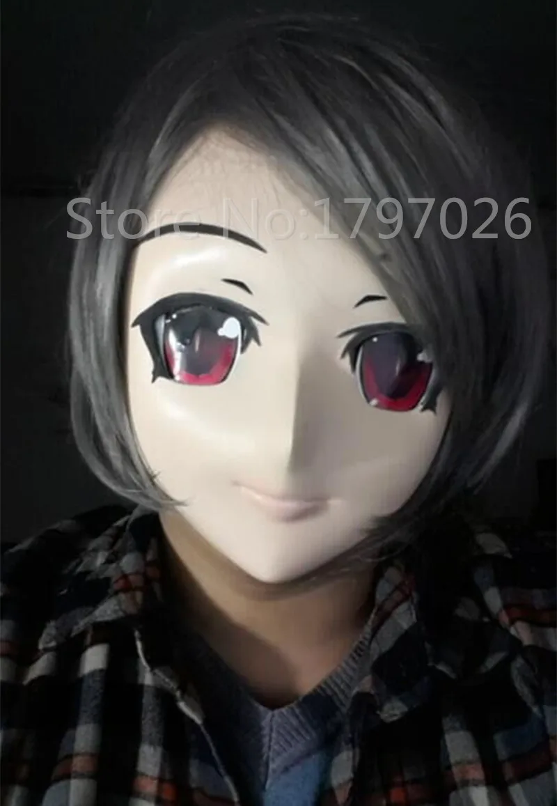 

hot sale silicone half head kigurumi face short hair red eye anime kigurumi mask cosplay role eye color can be customize