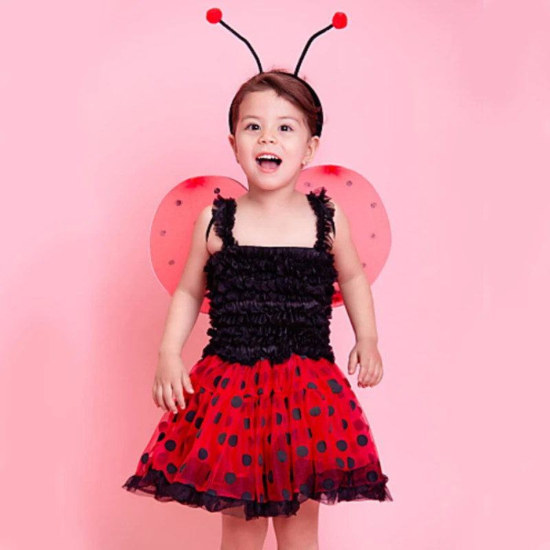 LadyBug Costume Halloween Masquerade Party Suits Girls Role Play Dress Up Tutu 3pc set(dress wing headband) | Детская одежда и