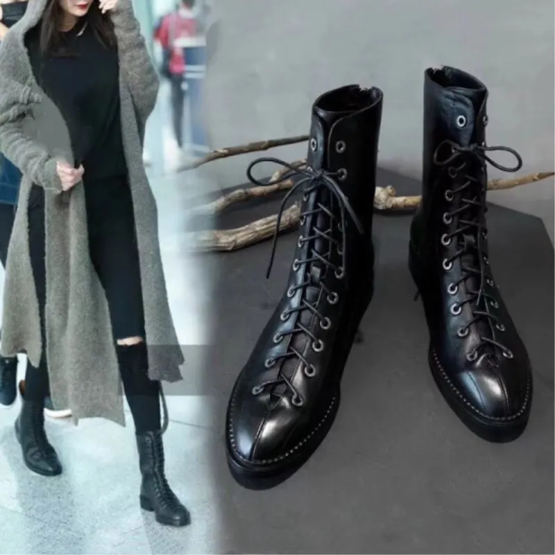 Новинка 2018 популярные женские сапоги модные на плоской подошве кожаные до бедра