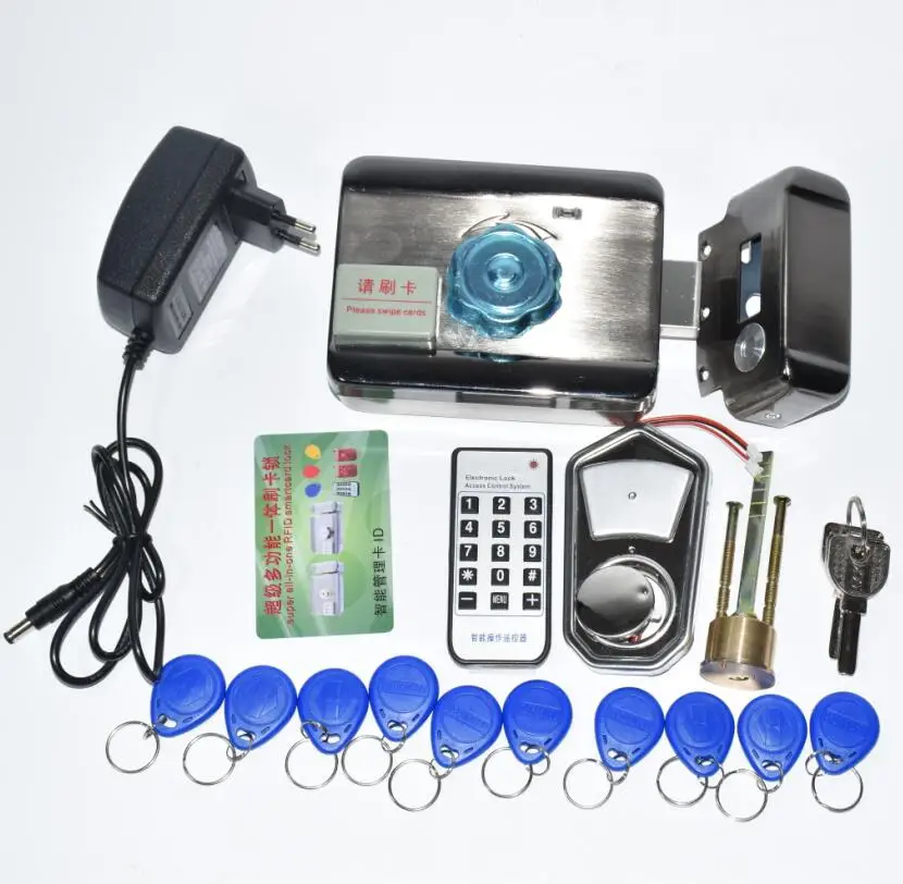 with adpater DC12V электронный интегрированный RFID считыватель Rim lock для домофона контроля доступа с 10 125 кГц ID keyfob - Цвет: with adpater