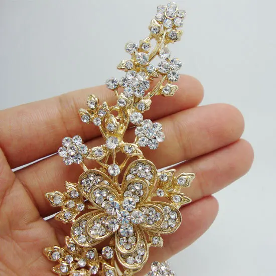 TTjewelry Новая Элегантная Роскошная роза длинный цветок лист золотая пластина в стиле модерн прозрачная Брошь со стразами