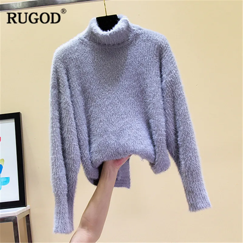 RUGOD 2019 New Turtleneck Cashmere Sweater Women Solid Long Sleeve Dense Knitwear Pullover Female Soft Warm Sweaters Tops | Женская