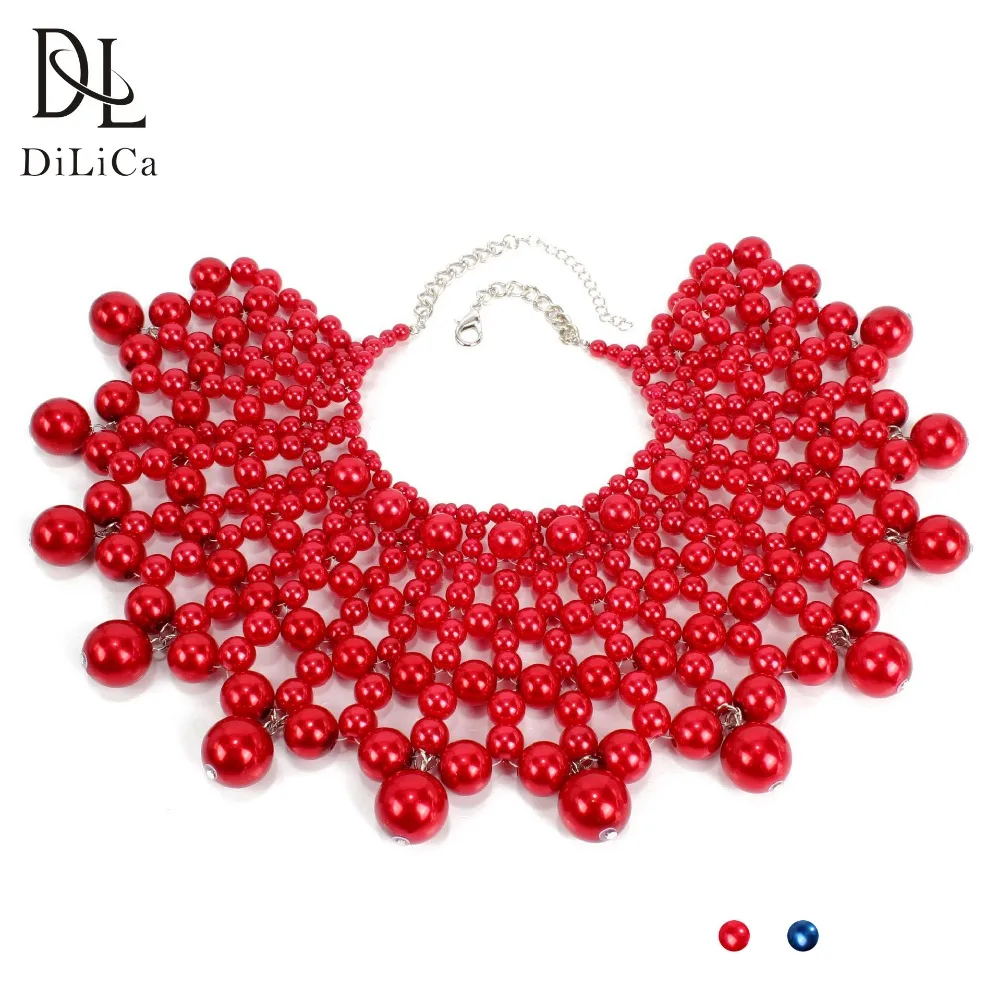 

DiLiCa Hand-knit Choker Necklace Collar Women Imitation Pearl Necklaces Chokers Layered Statement Necklace Jewelry Collier