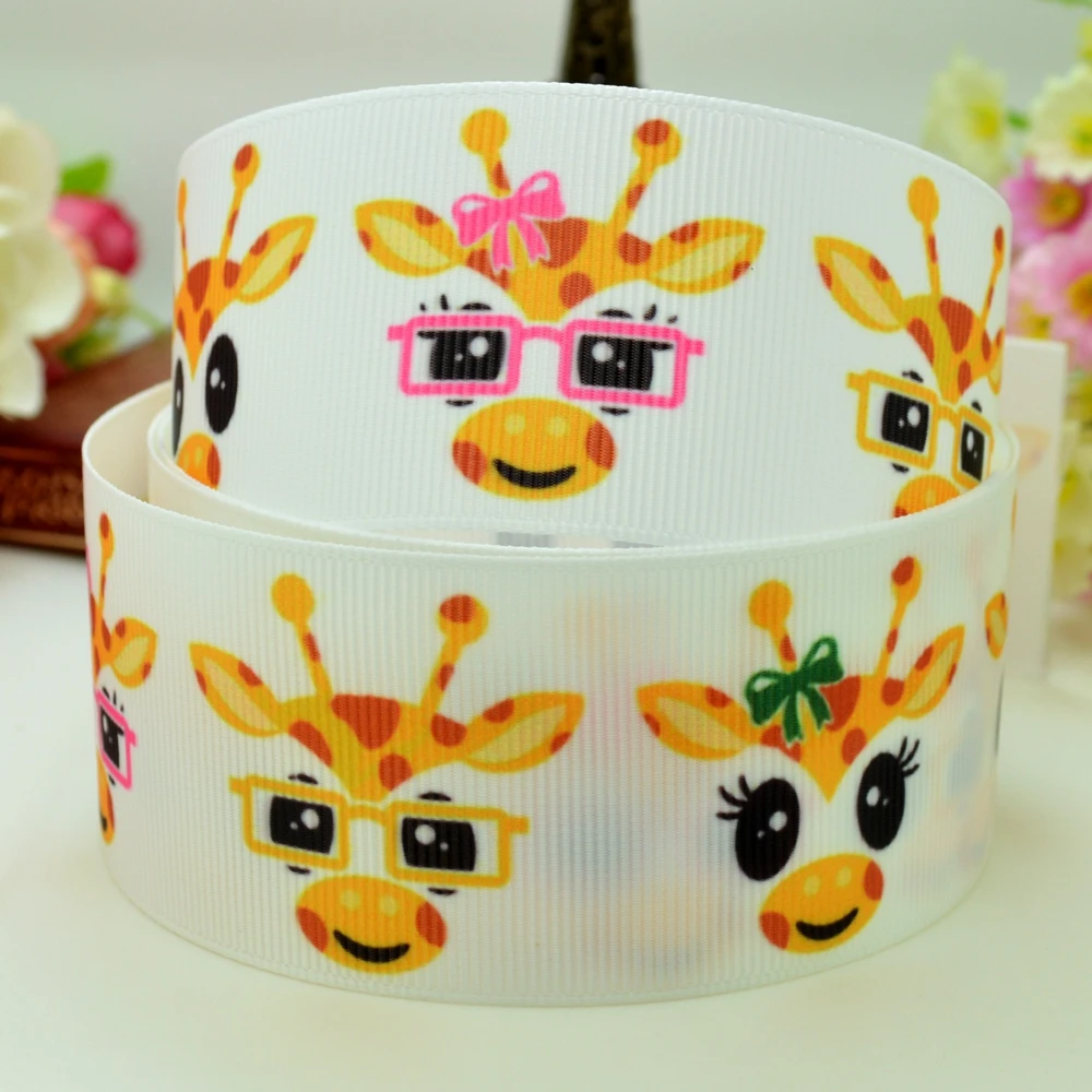 DUWES 1 5 &quot38 мм 2 10 50 ярдов мультфильм жираф Лев напечатанный grosgrain ленты волос ЛУК