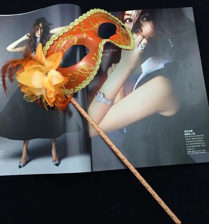 Маскарадная перьевая Цветочная женская маска на палочке Mardi Gras карнавальный костюм на Хэллоуин Ручка палка Вечерние Маски рождественские принадлежности