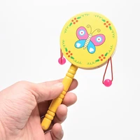hand bell toys wooden rattle drum musical instrument traditional rattle drum spin toys chinese baby kids cartoon for baby unisex