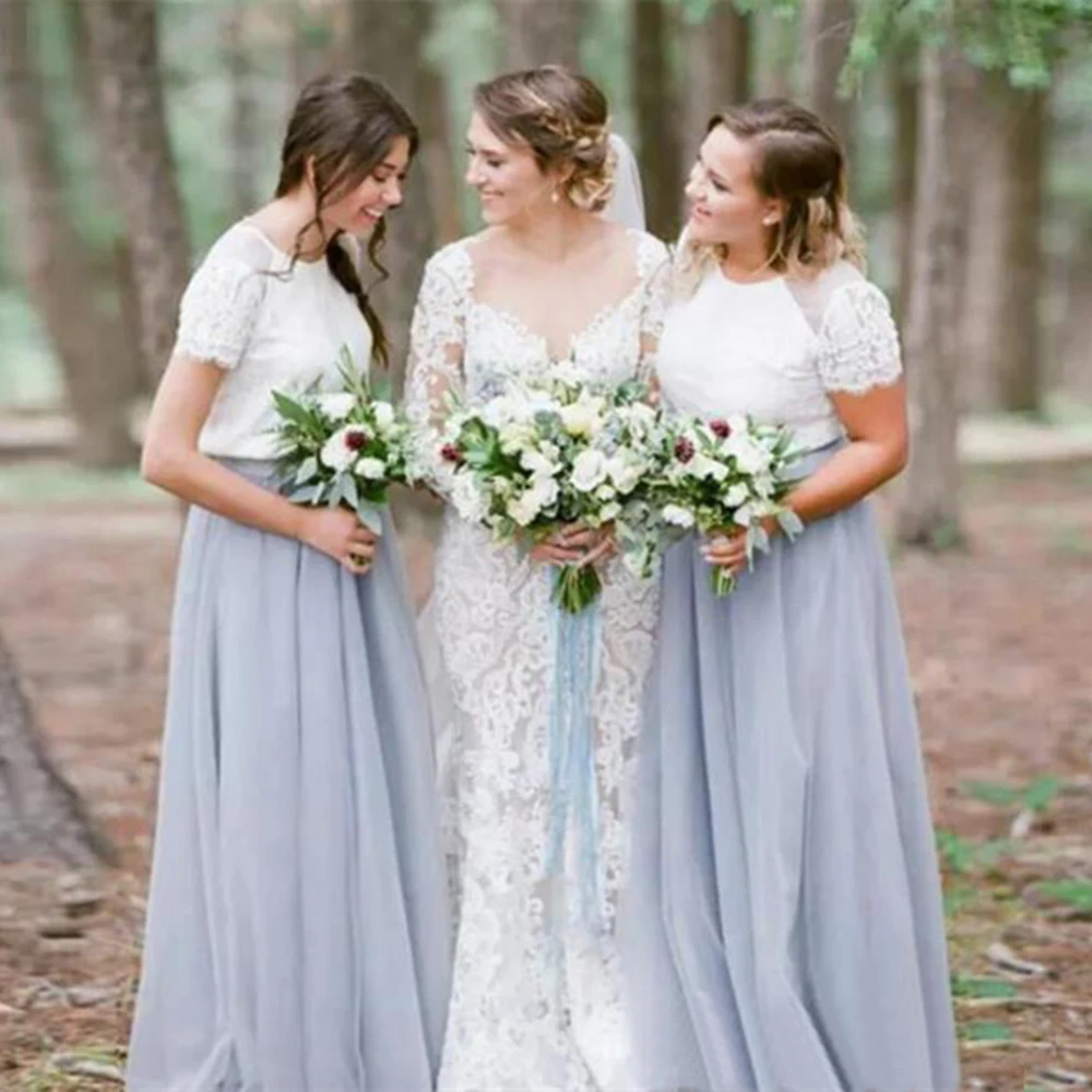 Wonderful Lace Tulle Bridesmaid Dresses 2019 High Quality A Line Short Sleeve Floor Length Long Wedding Party Gowns Custom Made | Свадьбы и