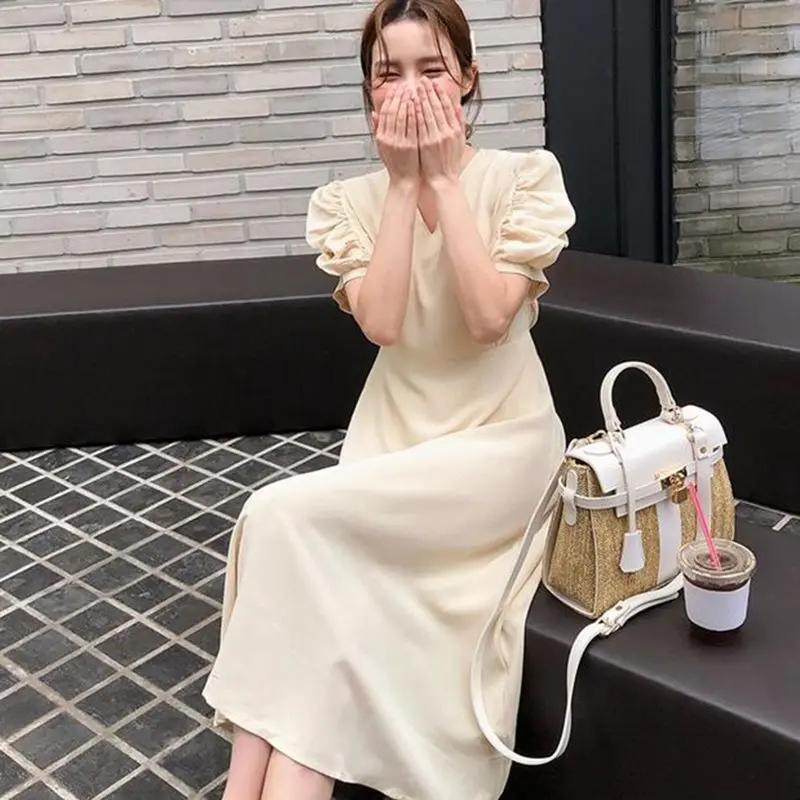 Летнее элегантное милое винтажное женское миди платье в Корейском стиле
