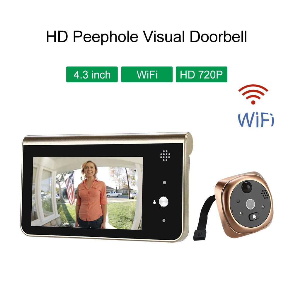 Глазок камера Wifi 4,3 дюймов монитор Смарт видео дверной звонок HD720P ночное видение PIR Обнаружение движения приложение управление для IOS Andriod