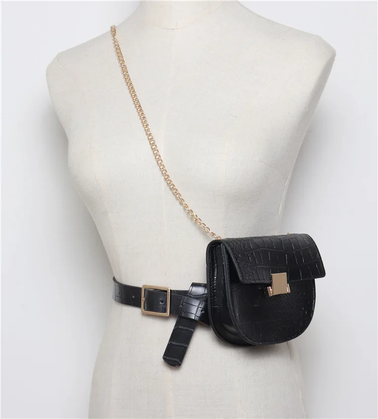 Женская поясная сумка из крокодиловой кожи винтажная полукруглой формы модель