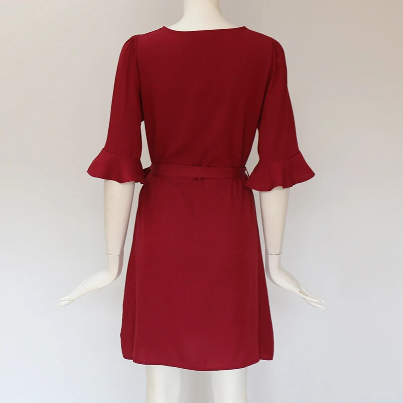 Женские платья с квадратным вырезом 2019 короткий рукав-клеш однотонные