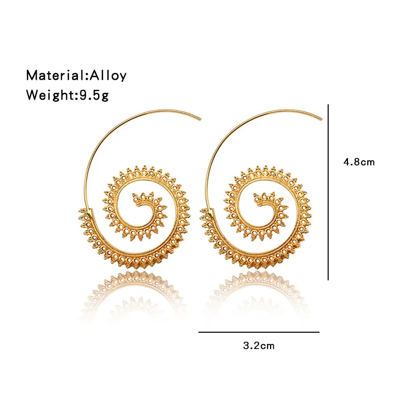 Женские преувеличенные металлические Спиральные серьги винтажная пустотелая