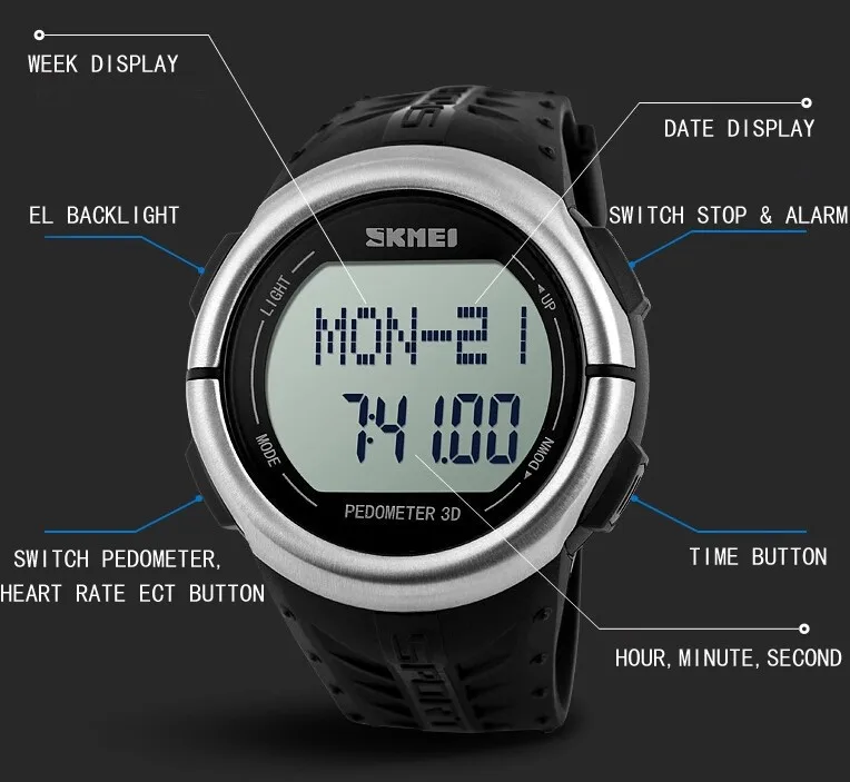 Для мужчин Спортивные Часы сердечного ритма Мониторы Пульс пульса Счетчик