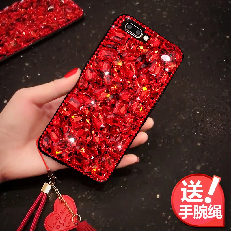 case for iPhone 5C 6 6s 7 8 Plus 11 Pro X XR XS Max Ruby Diamond Designer Rhinestone Red Women Detachable Wrist Strap |