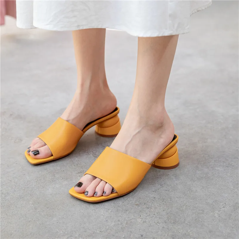 FEDONAS Top Quality Fashion Concise White Yellow Genuine Leather Women Sandals Slip on Elegant Strange Style Casual Shoes Woman