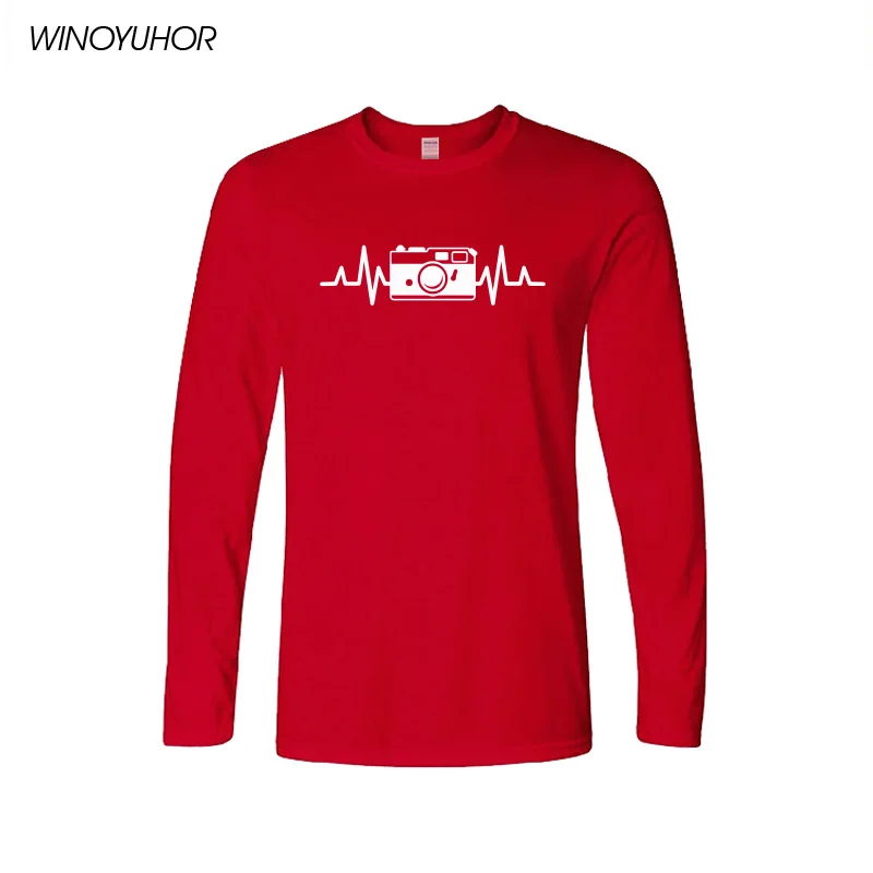 

Heartbeat Of Camera T Shirts Men New Autumn Long Sleeve Cotton Fashion Photographer T-shirts Funny Male Tee Tops