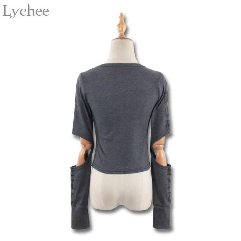 Сексуальная Женская футболка Lychee облегающая с длинным рукавом и вырезами
